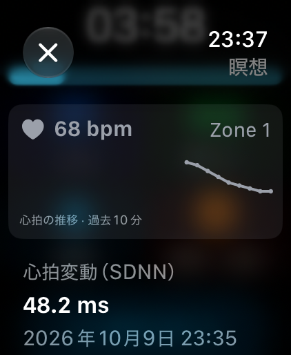 Watch瞑想モードの心拍推移とHRVのサンプル表示